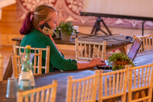 Staff working at table